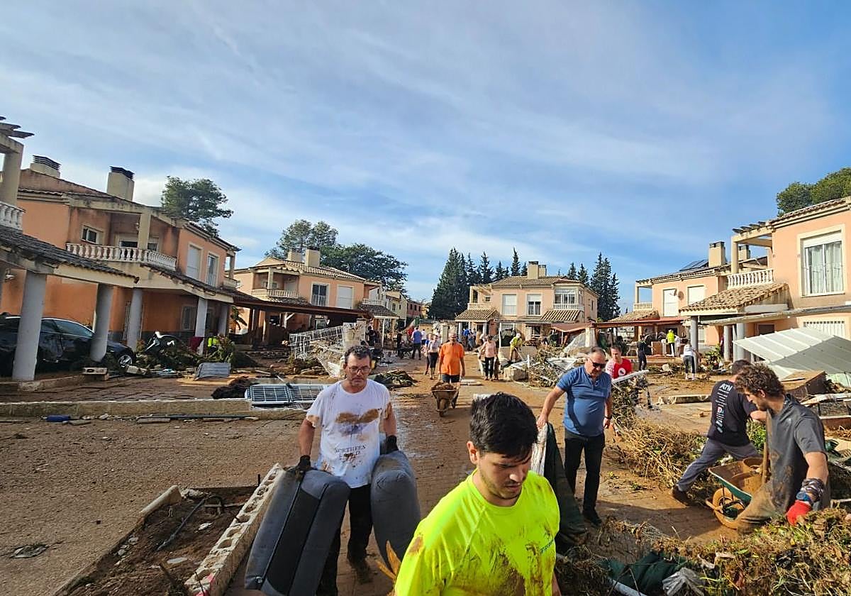 Limpieza de una urbanización en Godelleta tras la dana.
