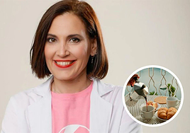 La nutricionista Boticaria García y un ejemplo de desayuno.