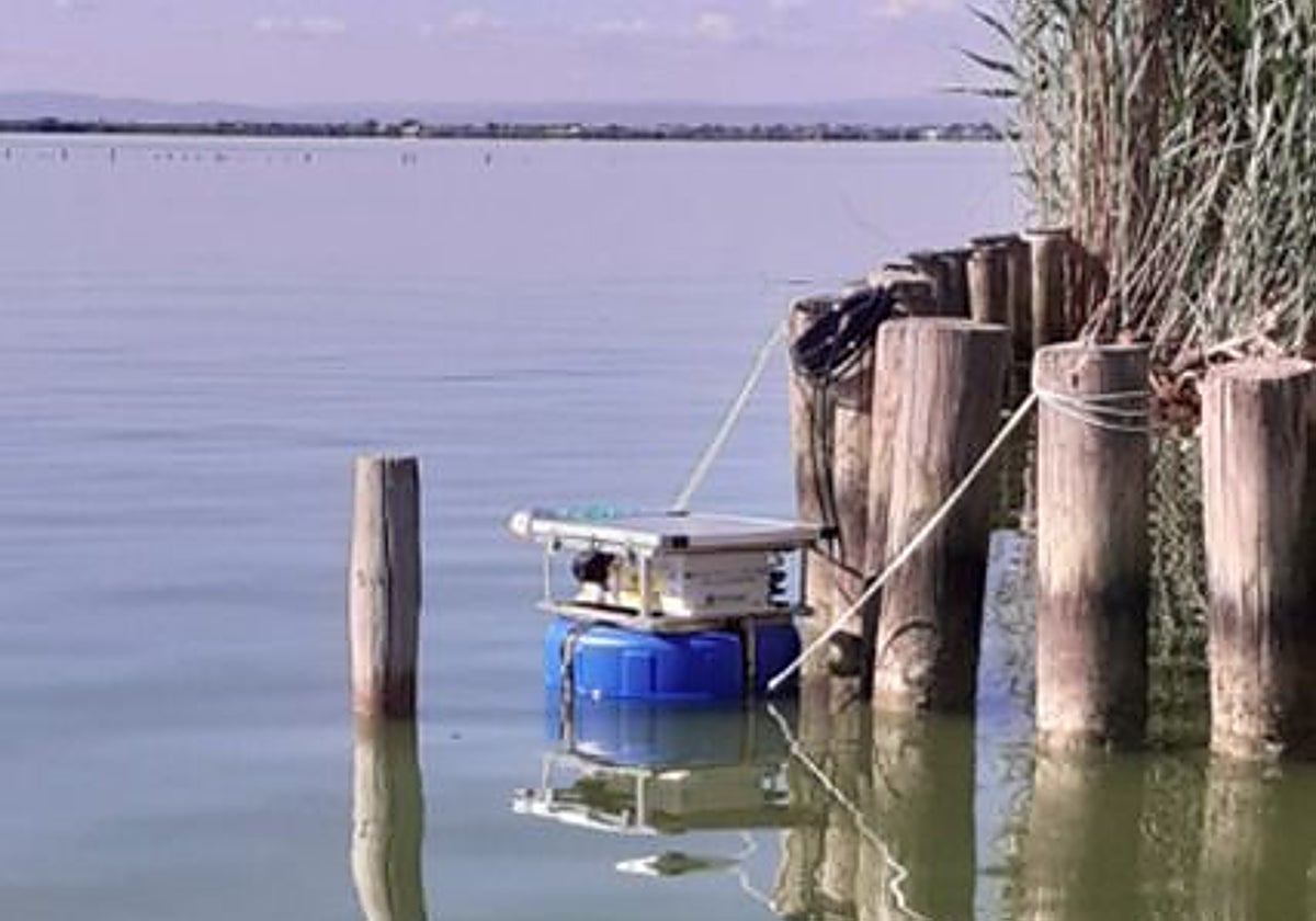 Instalación de la boya en la Albufera.
