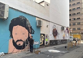 Murales en proceso de creación en la calle Pepita Samper, que acoge la Liga Nacional de Graffiti esta semana.