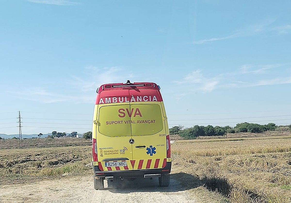 La ambulancia de Soporte Vital Avanzado (SVA) junto al lugar donde la víctima sufrió la electrocución.