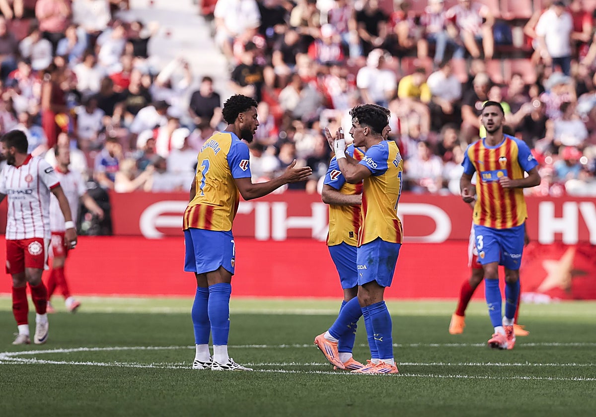 El Valencia celebra un gol en el último partido.