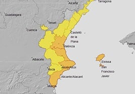 Mapa de avisos el 9 de octubre en la Comunitat.