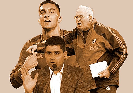 Ferran Torres (izquierda), David Aganzo (centro) y Luis Aragonés.