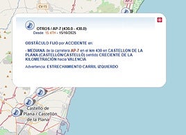 El vuelco de un camión que circulaba por AP-7 obliga a cortar la CV-1520 entre Castellón y Borriol