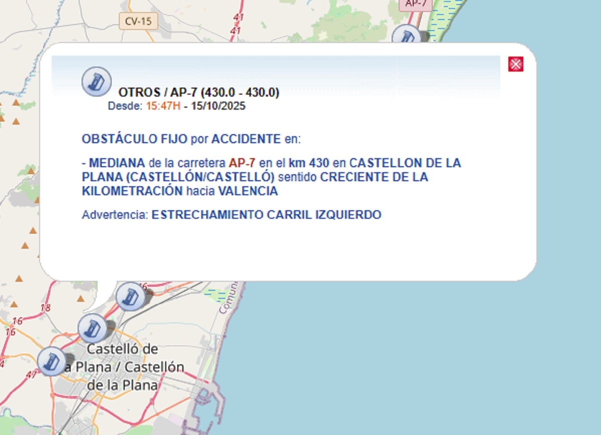 El vuelco de un camión que circulaba por AP-7 obliga a cortar la CV-1520 entre Castellón y Borriol