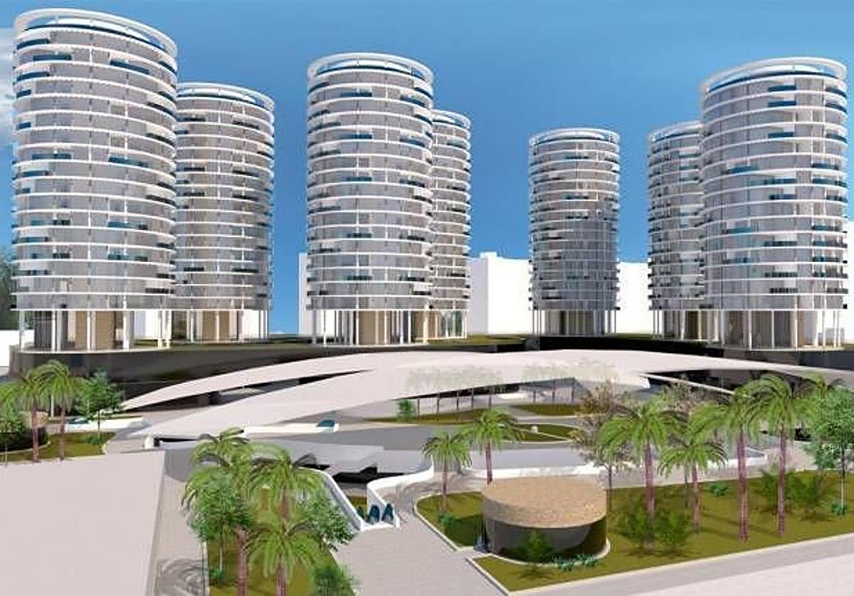 Figuración virtual que planeaba ADU con siete torres de viviendas.