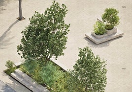 Una recreación en la que se inspirarán los diseños de los nuevos maceteros del centro, basados en el catálogo aprobado por el Consistorio.