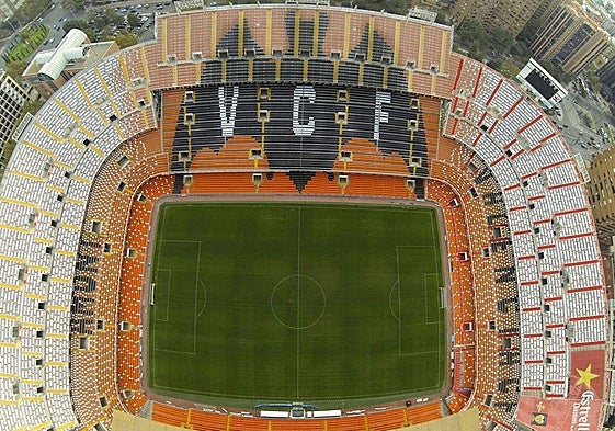 Mestalla, en una imagen de archivo a vista de pájaro, tras su última reforma.
