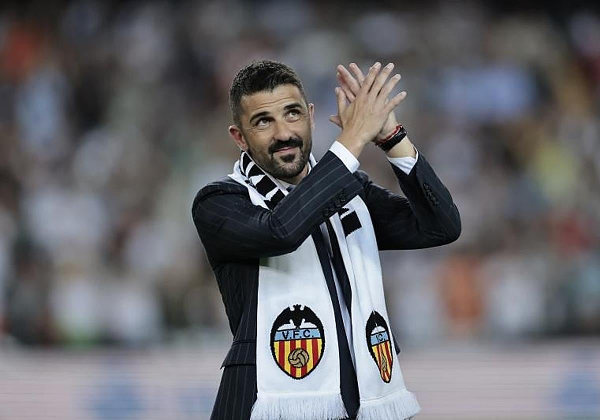 David Villa, en el homenaje realizado en Mestalla.