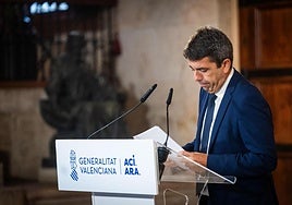 Carlos Mazón en la comparecencia de este lunes en el Palau de la Generalitat