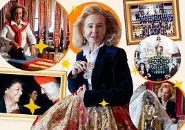 Mayrén Beneyto, planchando la señera y rodeada de bandas falleras.