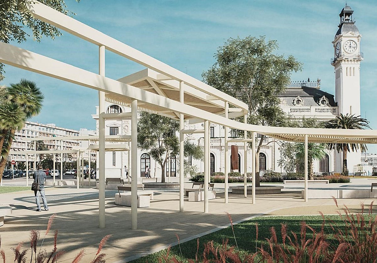 Proyección de cómo quedará el entorno del Edificio del Reloj, en el Puerto de Valencia.