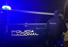 Un policía nacional junto a un furgón.