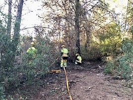 Bomberos forestales junto a uno de los focos.