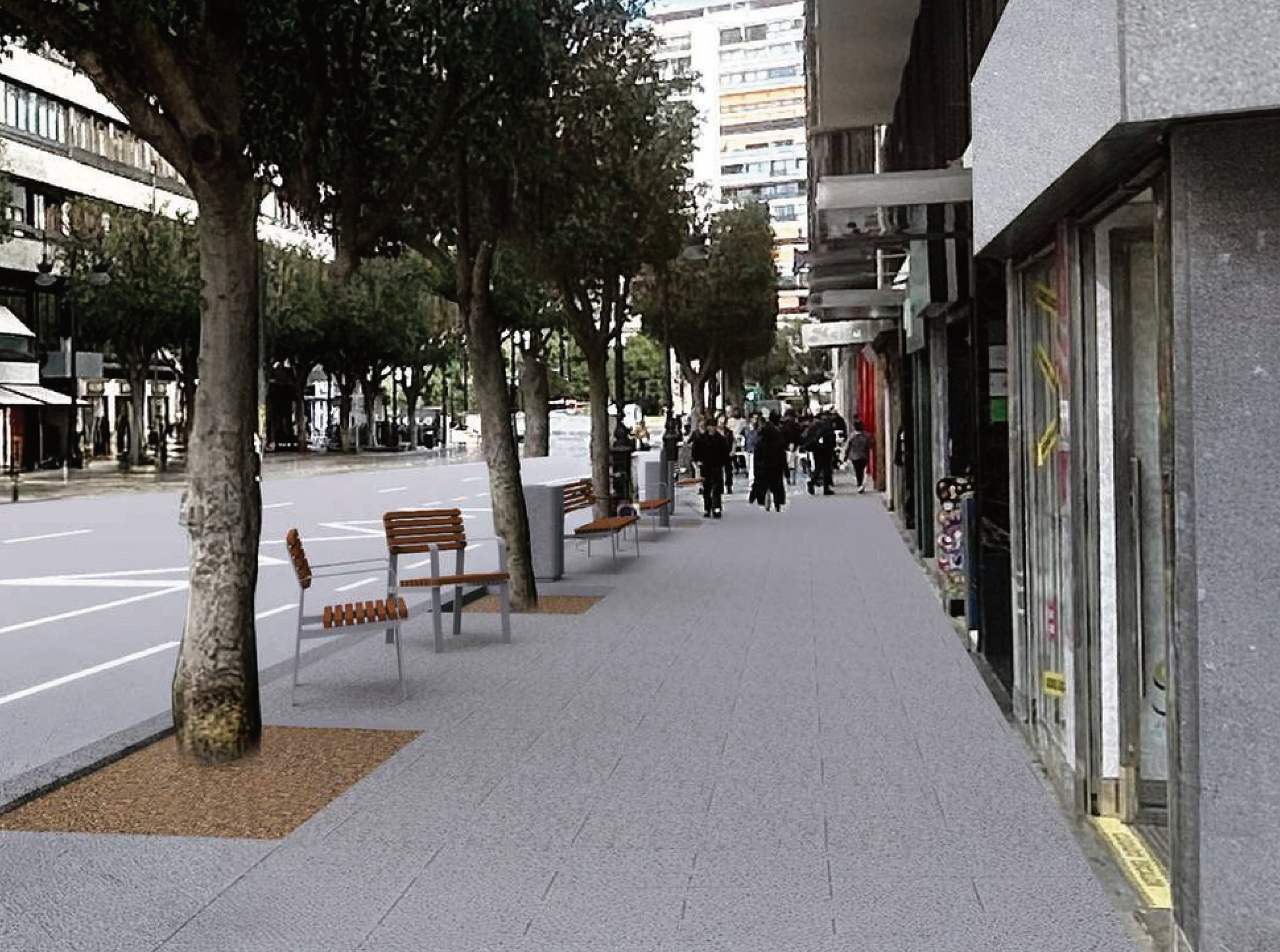 Imagen después - Así será la nueva calle Colón: cambio de aceras, adiós a las motos y más sillas y papeleras