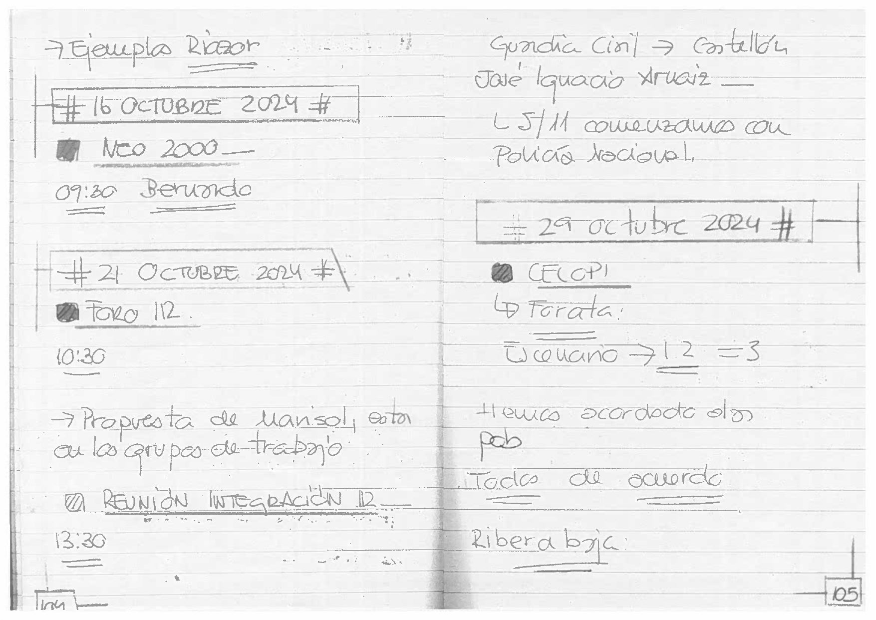 Detalle de las notas en la moleskine de Suárez.