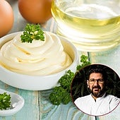 El chef Dani García en un fotomontaje con una imagen de mayonesa.
