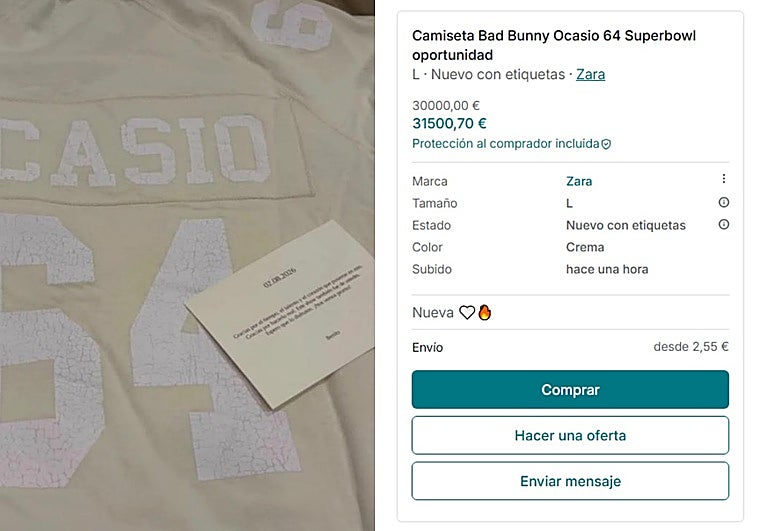 Venden por más de 30.000€ en la reventa las camisetas de Bad Bunny por Zara de la Superbowl 2026