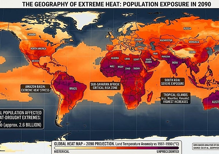 Climatólogos dibujan el mapa del calor extremo en 2090: el 28% de la población mundial sufrirá eventos climáticos sin precedentes