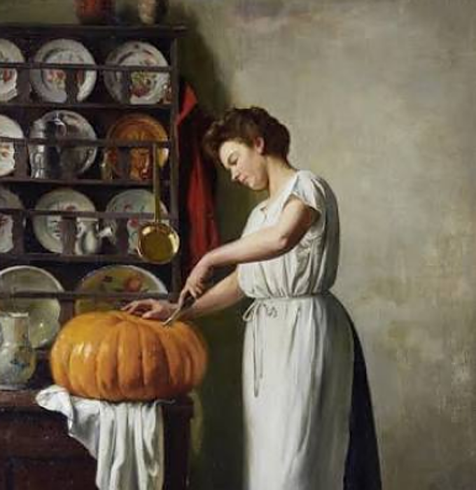 'Tallando la calabaza' obra pintada en 1910 por Franck Antoine Ball.
