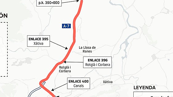 Transportes anuncia cortes nocturnos en la A-7 a la altura del Puerto de Càrcer por obras