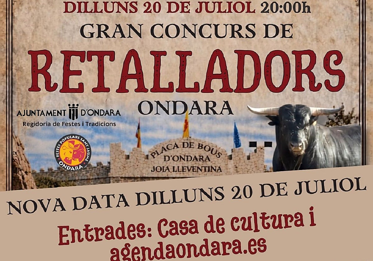 El cartel del Concurso de Recortadores de las fiestas de Ondara con la nueva fecha
