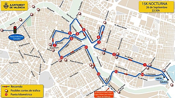 Calles cortadas y estacionamiento prohibido este sábado en Valencia con motivo de la 15K nocturna
