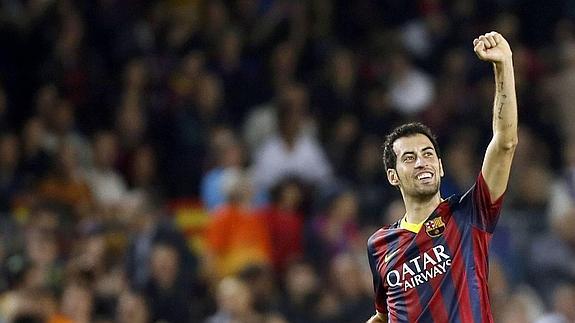 Busquets celebra un gol. 