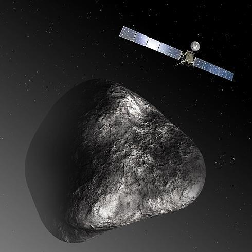 Recreación de la aproximación de la sonda Rosetta al cometa. 