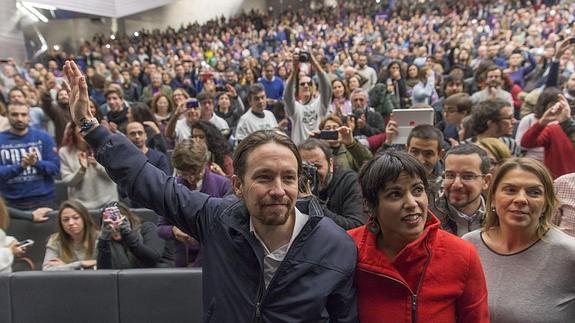 Pablo Iglesias, a su llegada al mitin. 