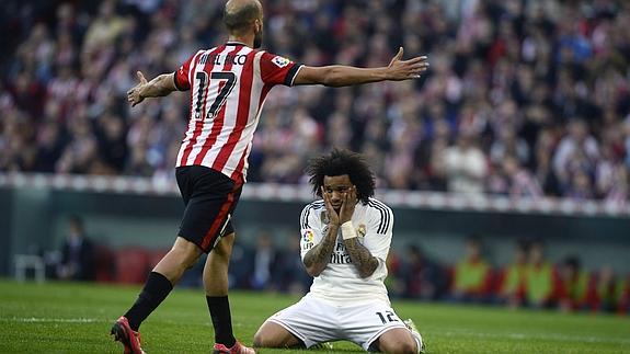 Marcelo se lamenta durante el partido. 