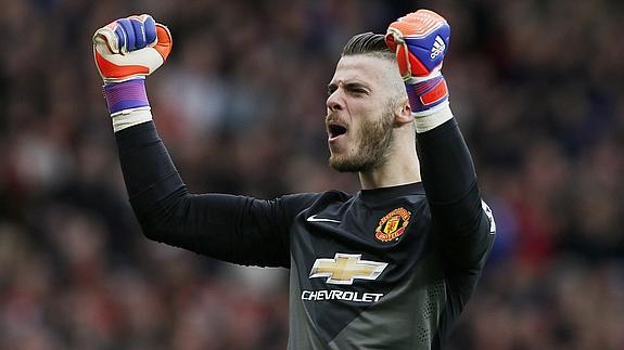 De Gea celebra un gol. 