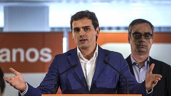 Albert Rivera, durante su comparecencia. 