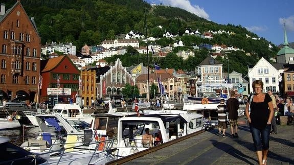 Vistas del puerto de Bergen, en Noruega.