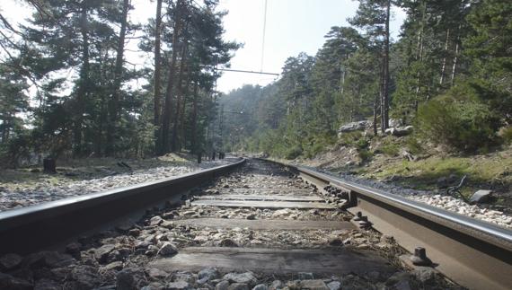 Raíles del tren turístico que sube desde Cercedeilla hasta el Puerto de Cotos. 