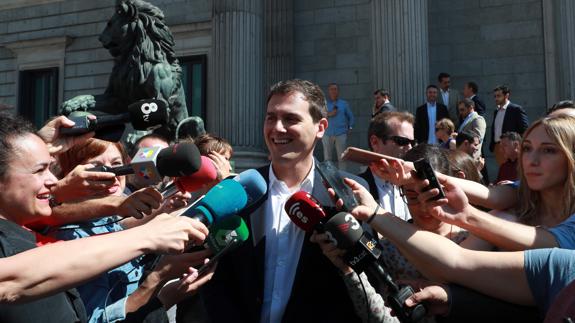 El presidente de Ciudadanos, Albert Rivera, hoy en el Congreso. 