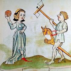 Ilustraciones medievales de niños jugando.