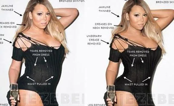 Mariah Carey antes y después de los retoques con Photoshop. 