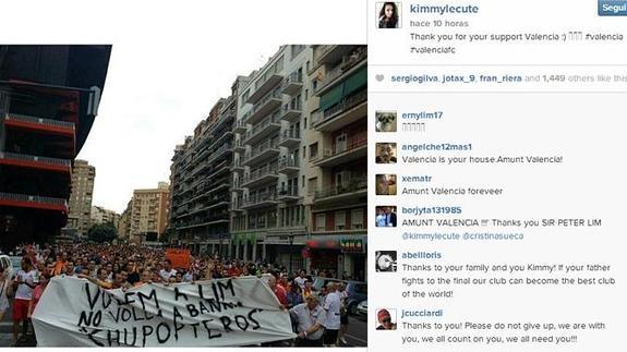 La hija de Peter Lim agradece el apoyo y la afición del Valencia en su cuenta de Instagram.