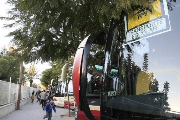 Autobuses escolares en las inmediaciones de un colegio valenciano. :: javier peiró