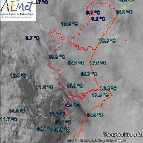 Temperaturas a las 11 horas del marets 14 de octubre.