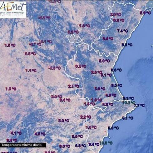 Las temperaturas mínimas de esta mañana, en la Comunitat.