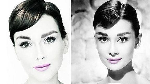 La maquilladora se tranforma en Audrey Hepburn.