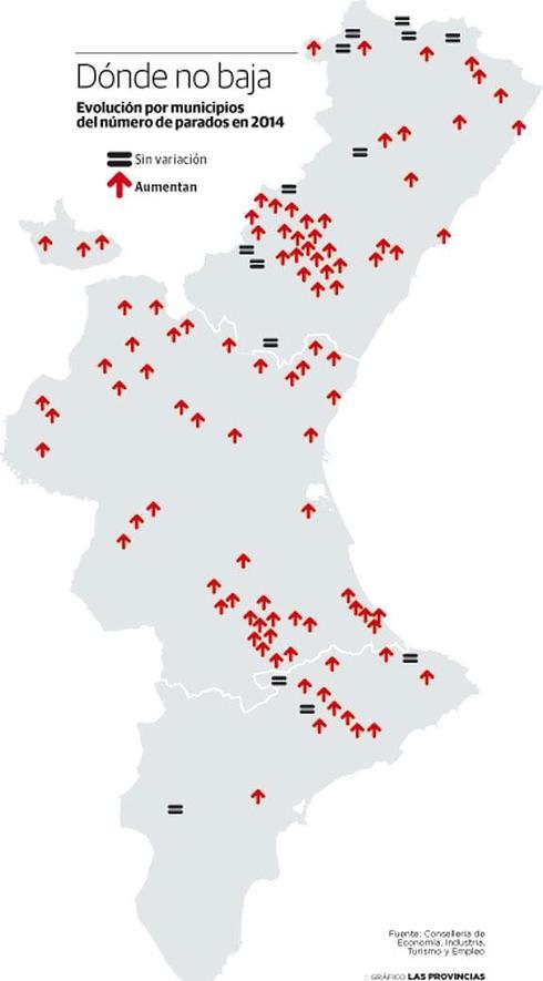 El 80 % de los municipios de la Comunitat acaba el año con menos paro que en 2013