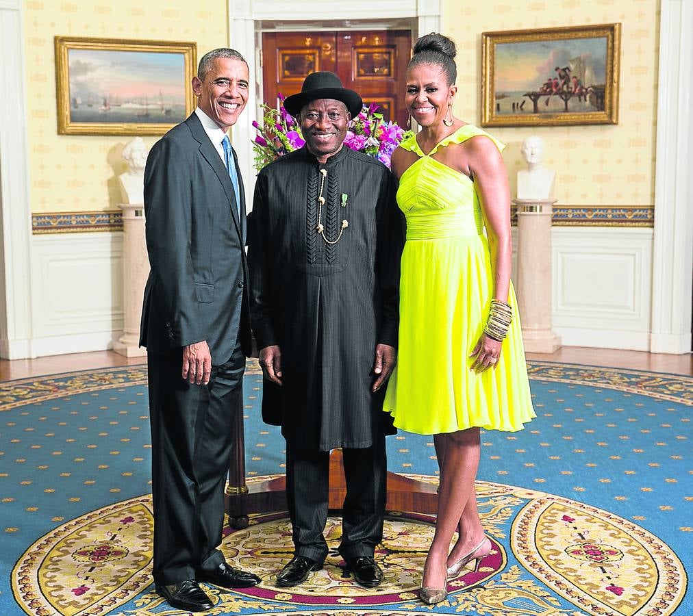 Con Barak Obama y Michelle Obama en la Casa Blanca.