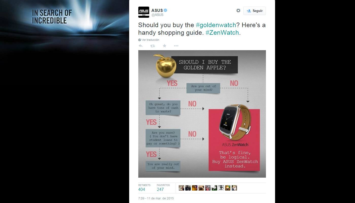 Asus arremete contra Apple Watch en redes sociales