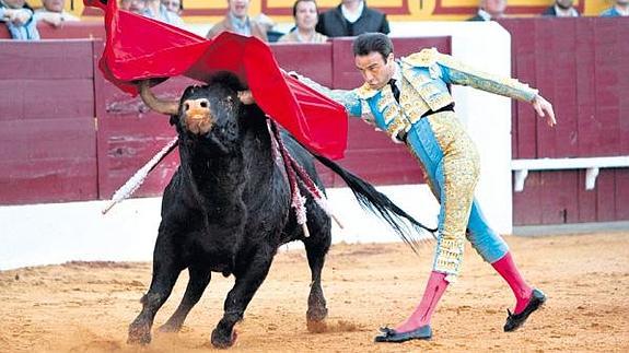 Enrique Ponce da un muletazo en la plaza de Olvenza.