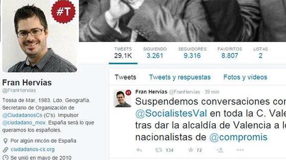 Ciudadanos rompe con el PSPV por haber dado a los nacionalistas la alcaldía de Valencia