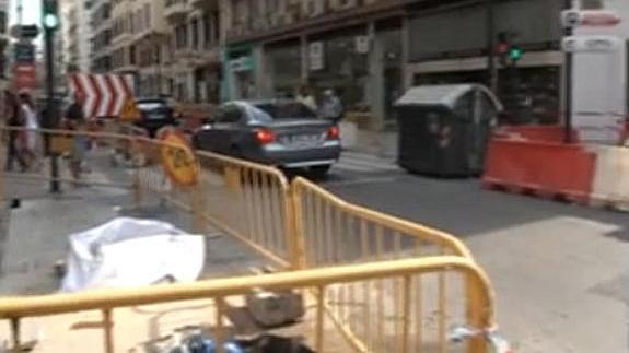 Obras en la calle San Vicente de Valencia.